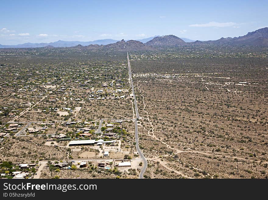 Looking east along Jomax Road at Pinnacle Peak in Scottsdale, Arizona. Looking east along Jomax Road at Pinnacle Peak in Scottsdale, Arizona