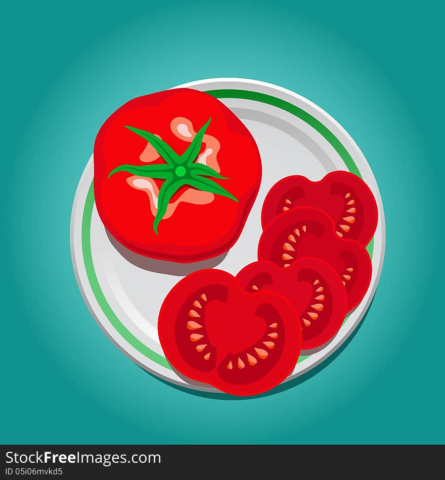 Tomato on a plate with slices