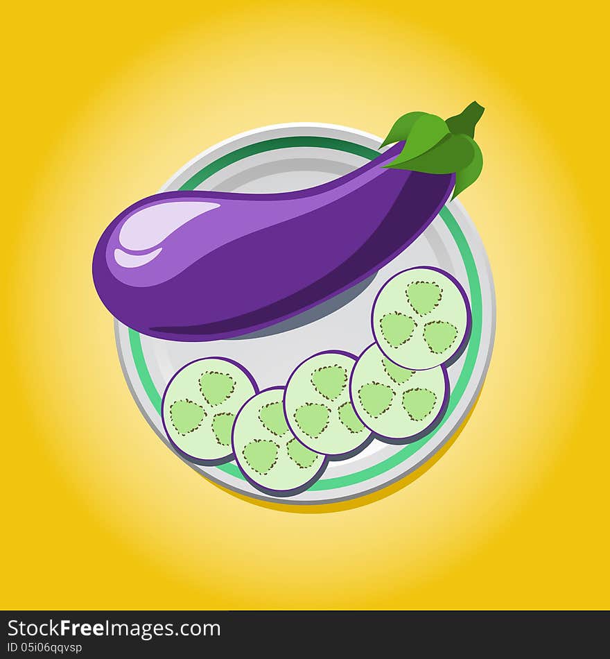 Eggplant on a plate with slices