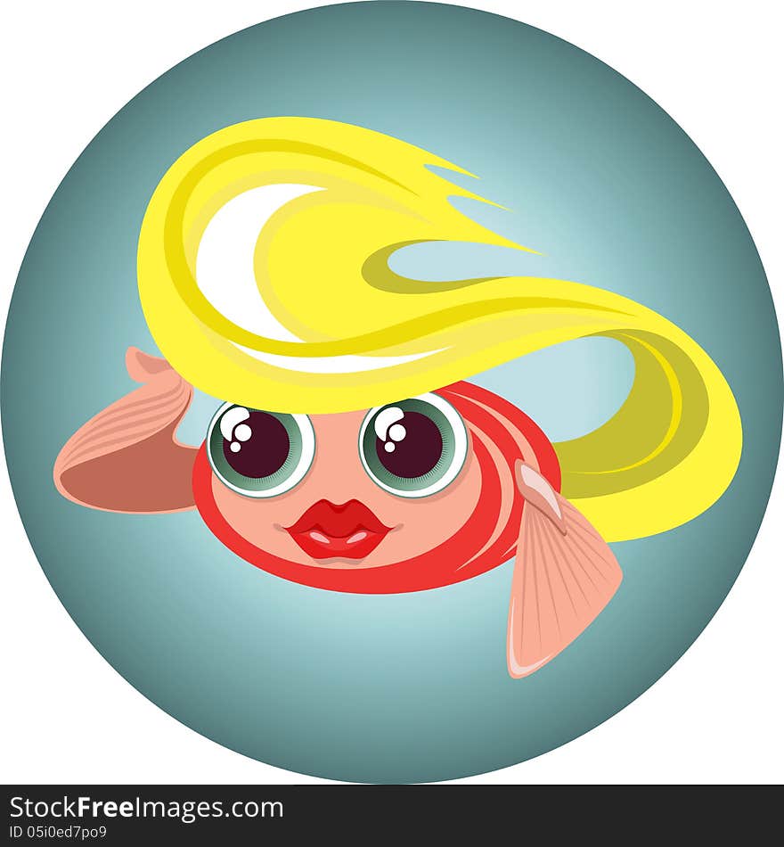 Illustration of a cute blonde little fish in a circle