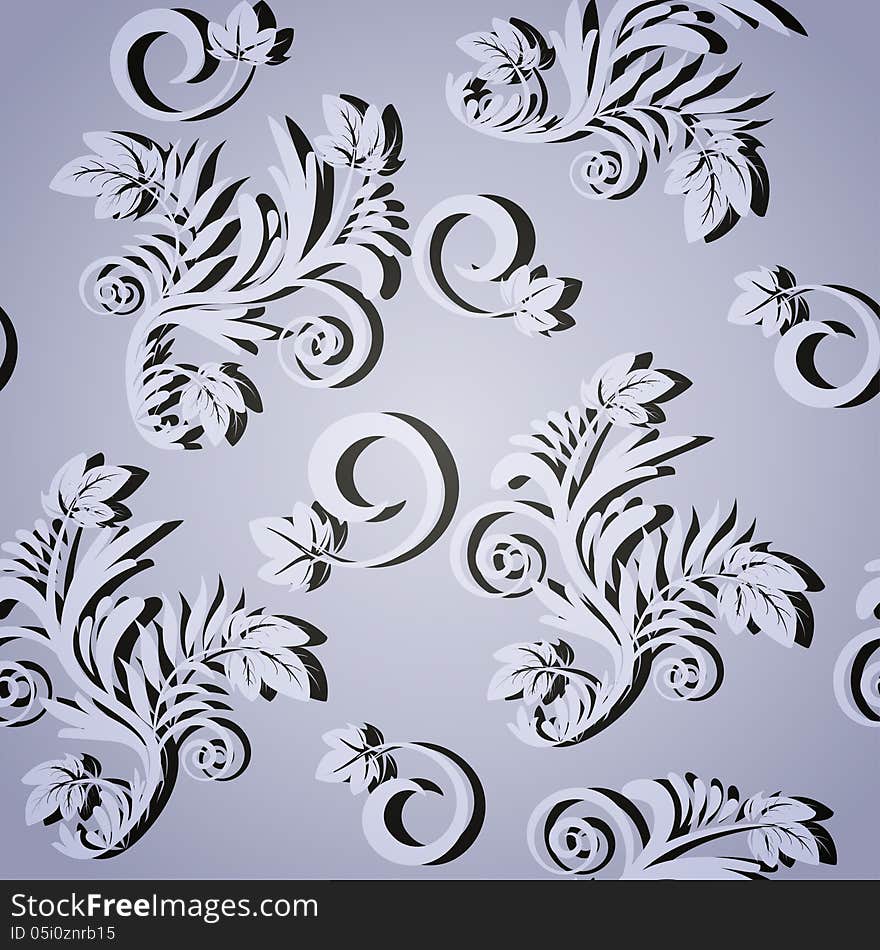 Seamless pattern of leaves in a gray-blue color. Vector illustration