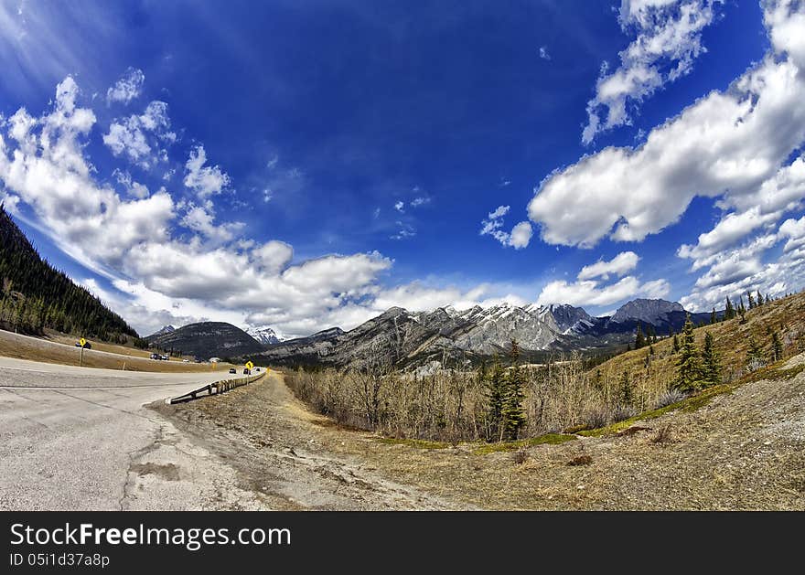 Canadian rocky mountains in the Spring thru a fisheye lens. Canadian rocky mountains in the Spring thru a fisheye lens