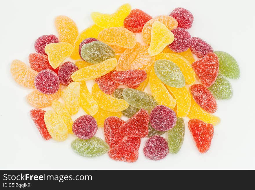 Colorful jelly candies on white.