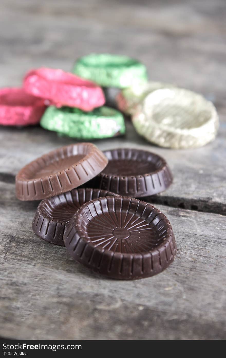 Chocolate bars on old wooden table. Chocolate bars on old wooden table