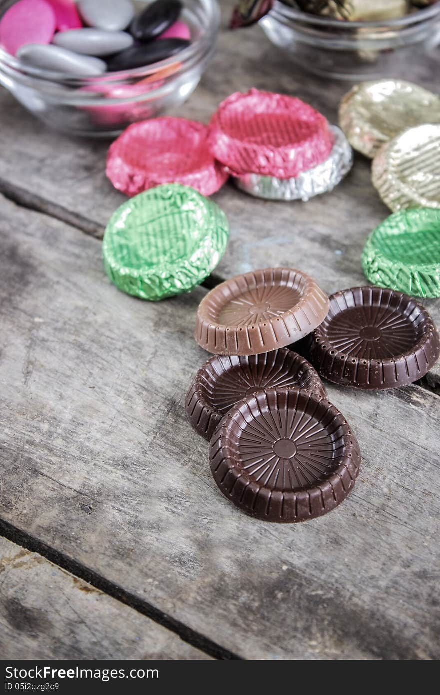 Chocolate bars on old wooden table. Chocolate bars on old wooden table