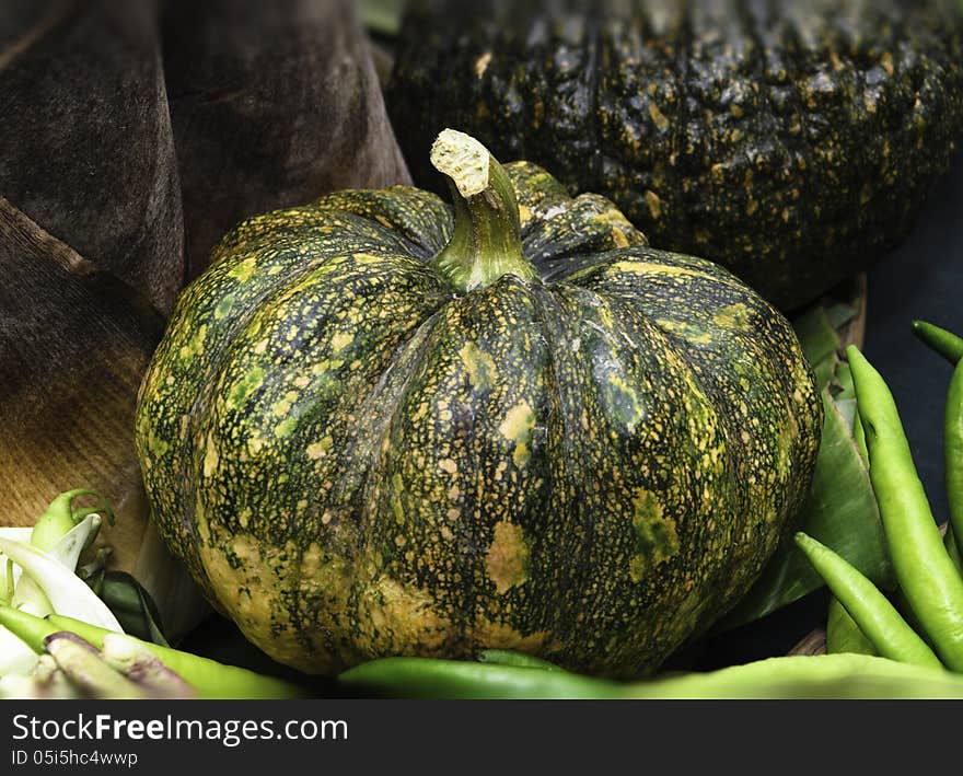 Green pumpkin in the annual exhibition of agricultural farmers