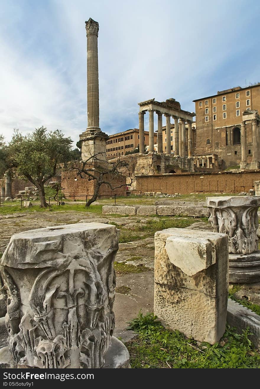 Picturesque ruins of ancient Rome, the Roman Forum. Picturesque ruins of ancient Rome, the Roman Forum