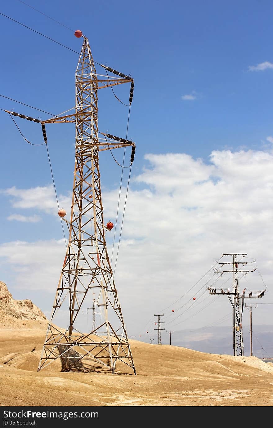 High voltage electric transmission line in the desert