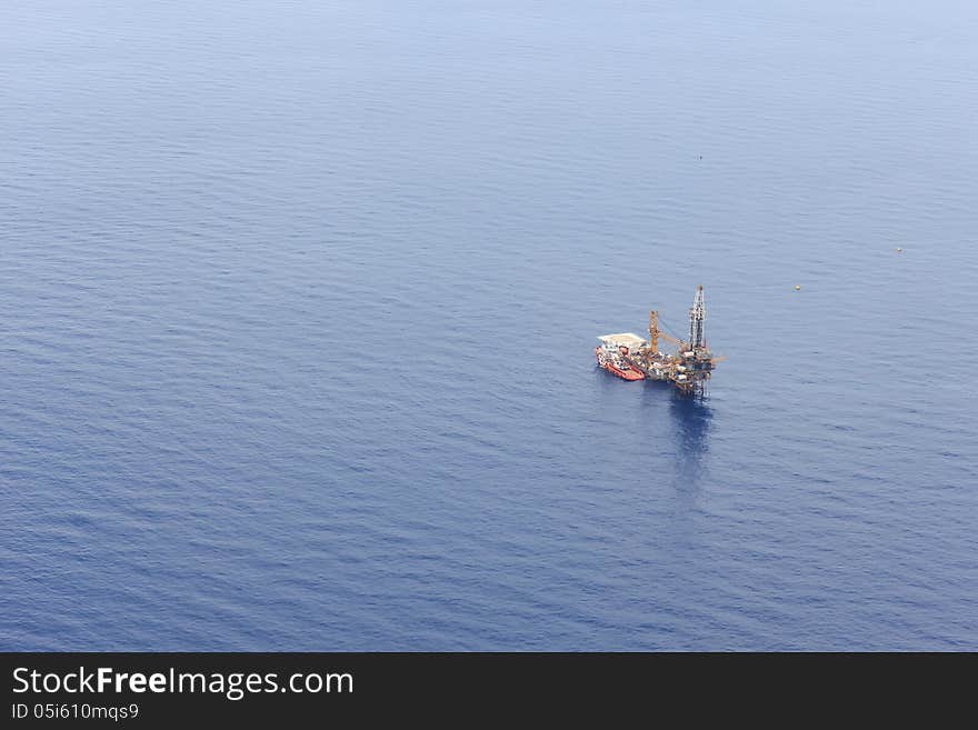 Aerial View Of Tender Drilling Oil Rig