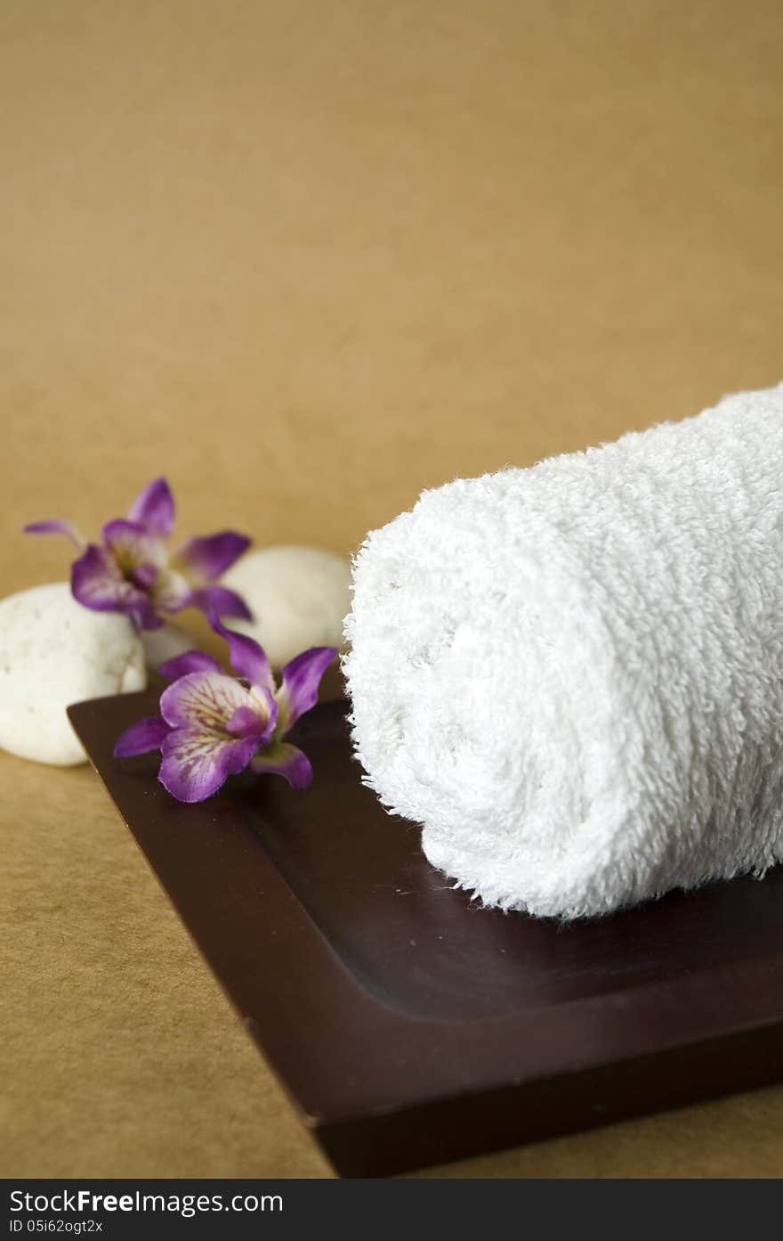 Towel on wooden tray