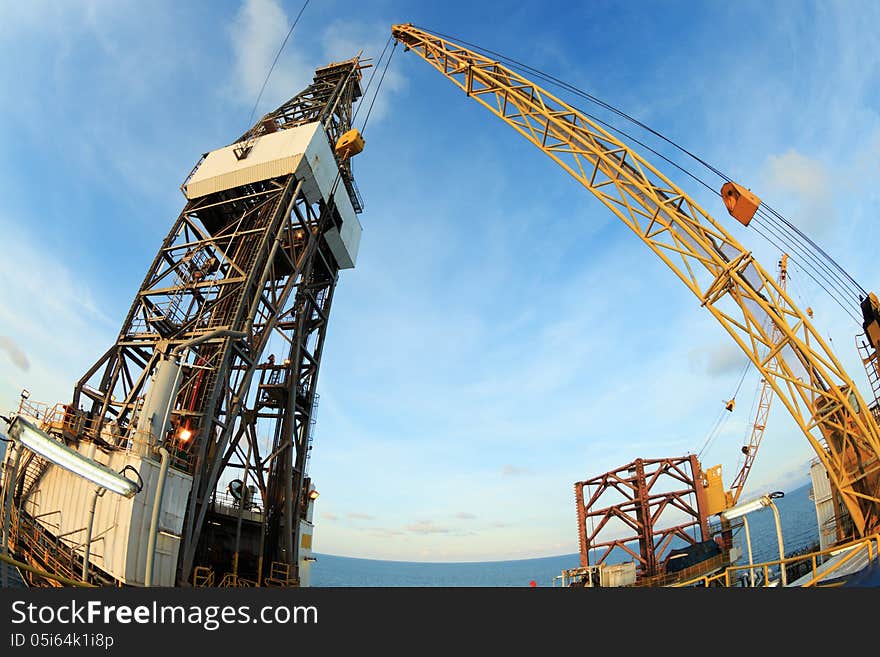 Jack Up Offshore Oil Drilling Rig with Fish Eye Angle Perspective