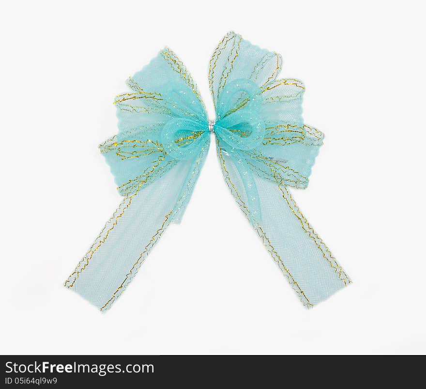 Blue ribbon on white background.