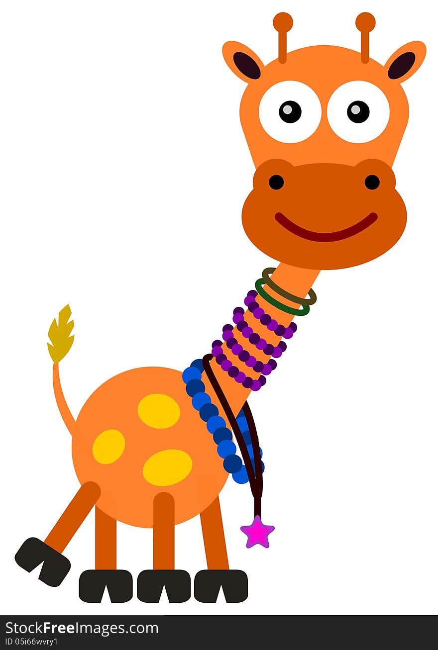 A humorous illustration of a giraffe wearing many necklaces. A humorous illustration of a giraffe wearing many necklaces