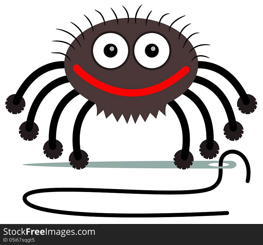 A cartoon illustration of a spider holding a needle with a string. A cartoon illustration of a spider holding a needle with a string