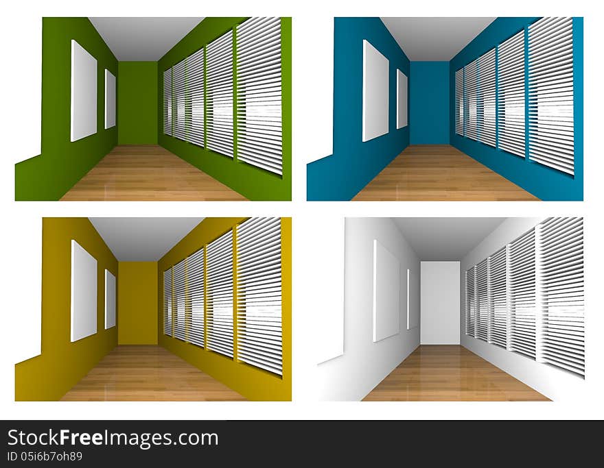 Color Set Empty Room With White Frame Decorate Wood Floor