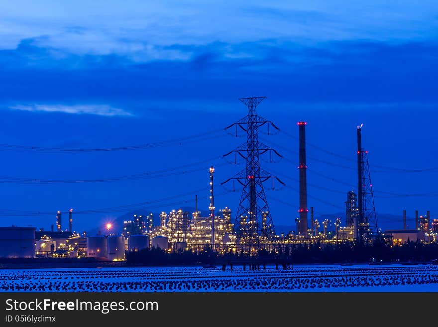 Oil refinery in a night time.