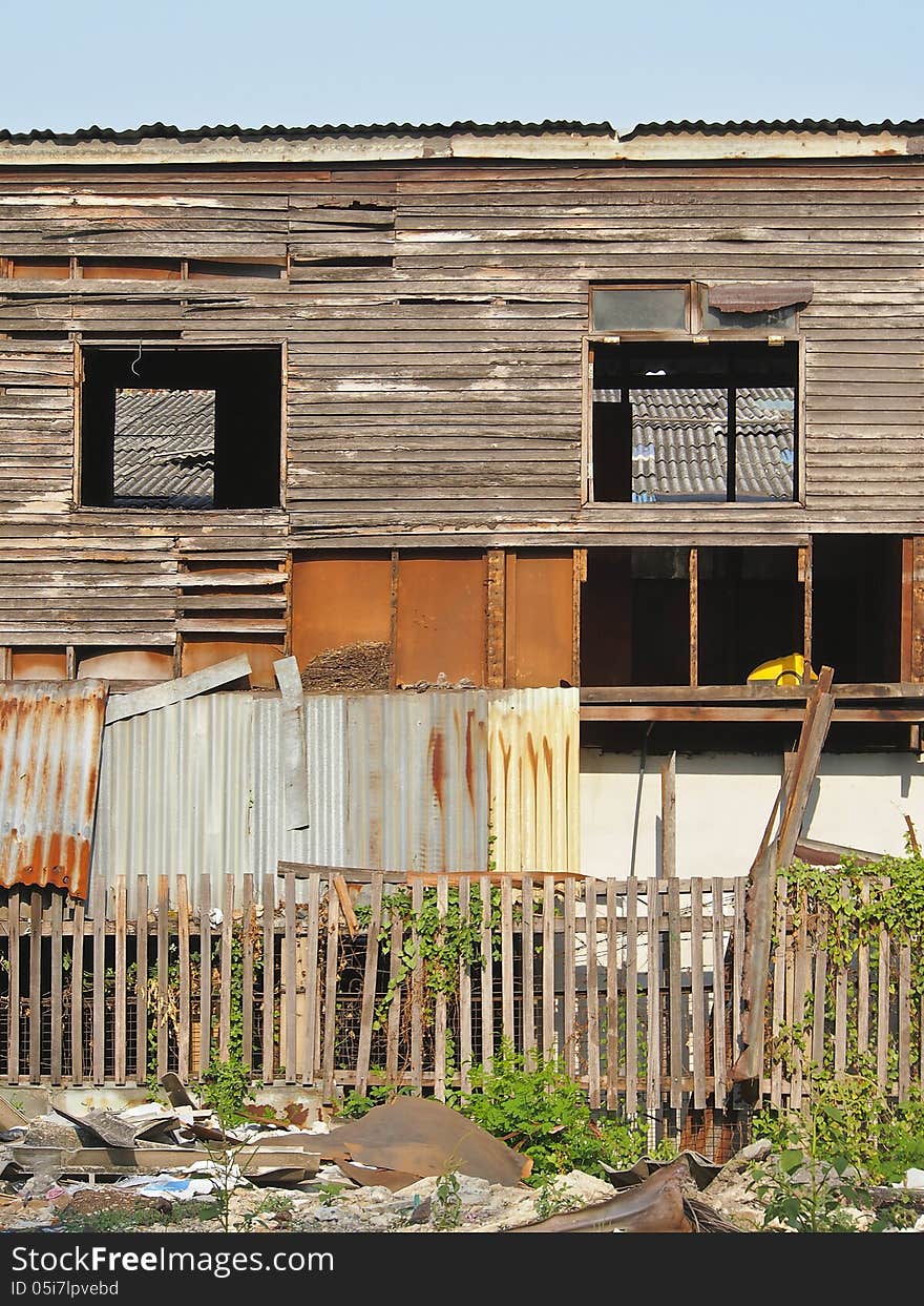 Old abandoned house house in sunny day