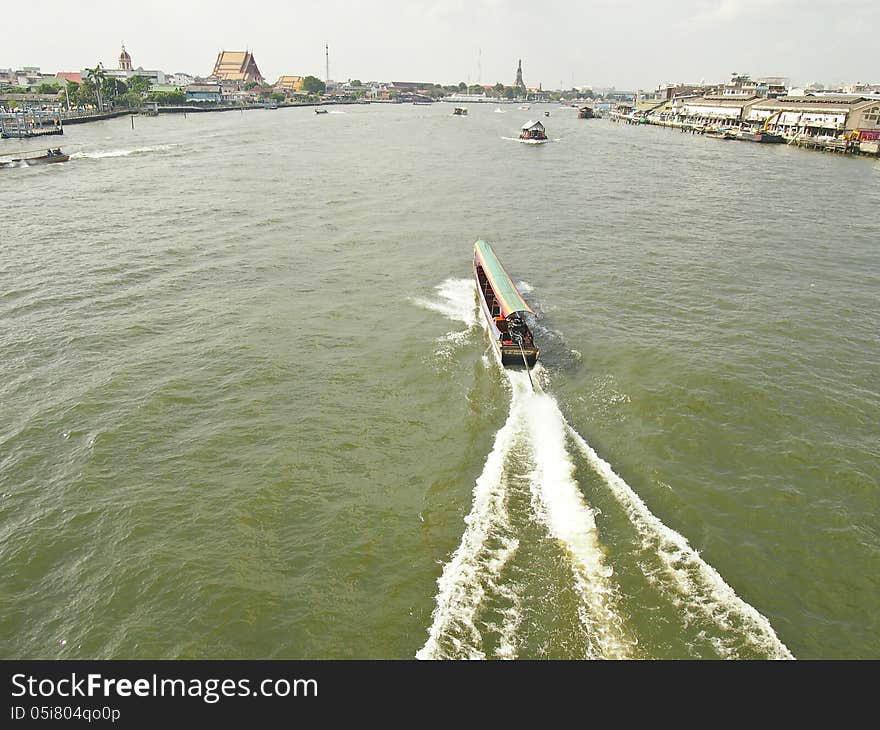 Motorboat travel in Chao Phraya river bangkok thailand. Motorboat travel in Chao Phraya river bangkok thailand