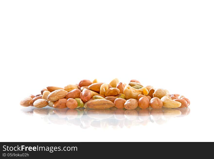 Mixed Nuts on white background with copy space