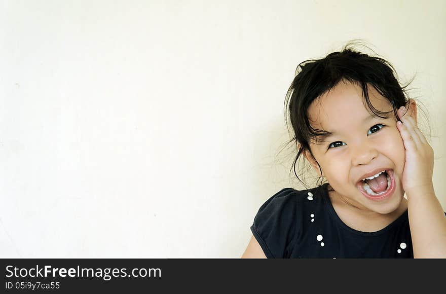 Joyful girl on white background