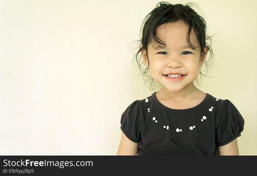 Joyful girl on white background