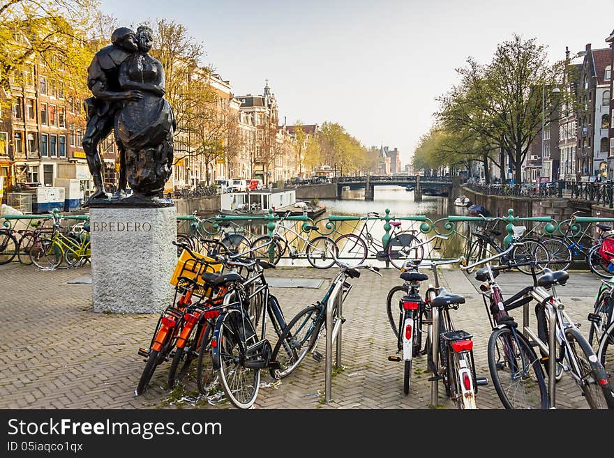 Bridge Over Canal In Amsterdam - Netherlands.