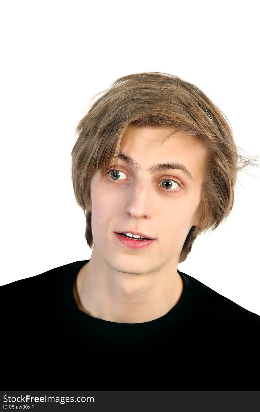 Young caucasian man with surprised expression on white background. Young caucasian man with surprised expression on white background