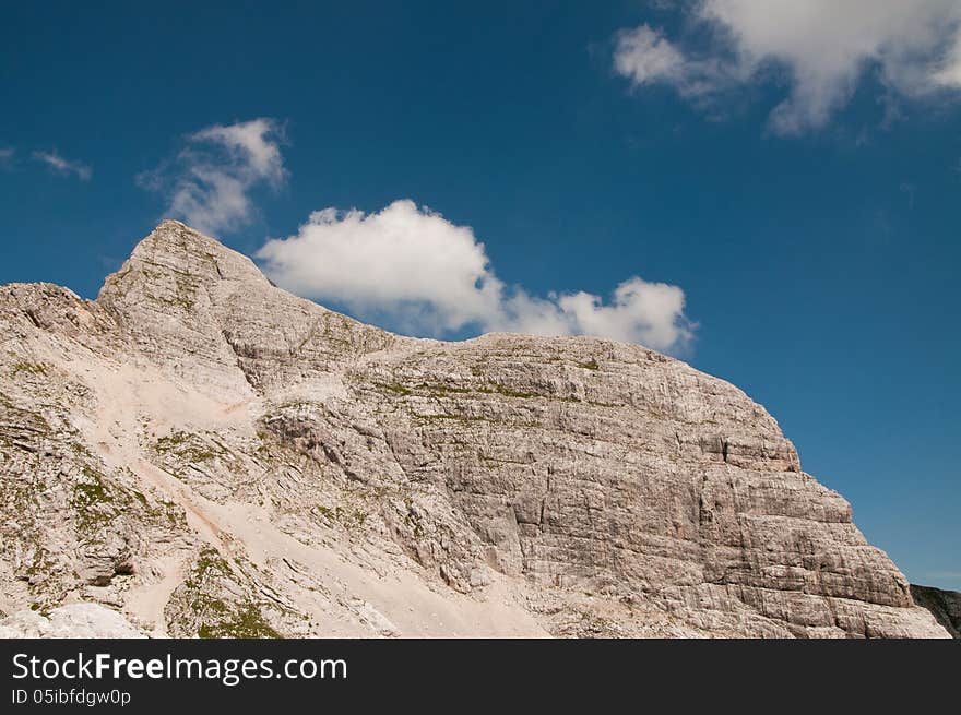 Mountain ridge with blue sky and clouds