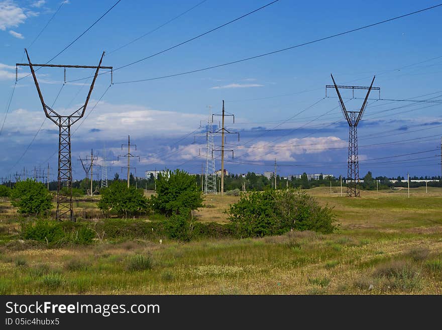 Evening suburban photo of high-voltage lines in Ukraine. Evening suburban photo of high-voltage lines in Ukraine