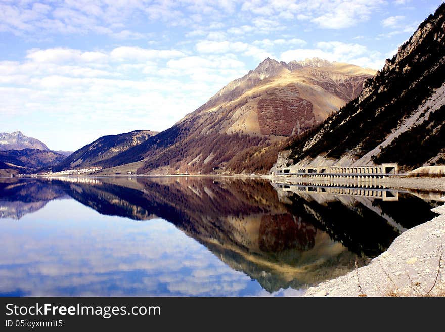 Lake near the Reschenpass - Lago di Resia, South Tyrol, Italy