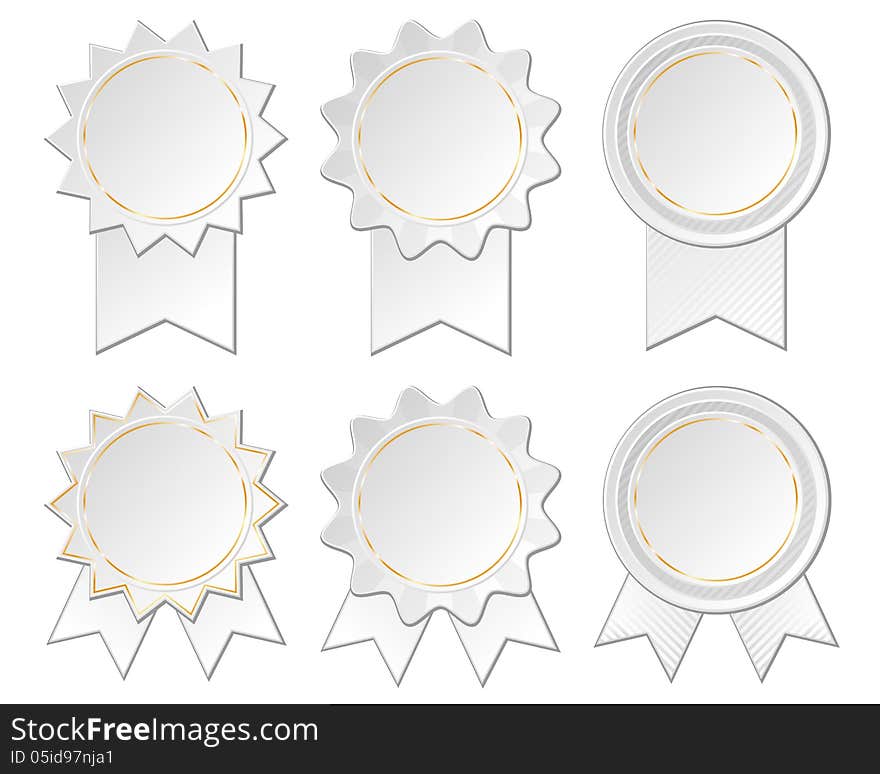 Set of six blank paper rosettes with golden rim. Set of six blank paper rosettes with golden rim