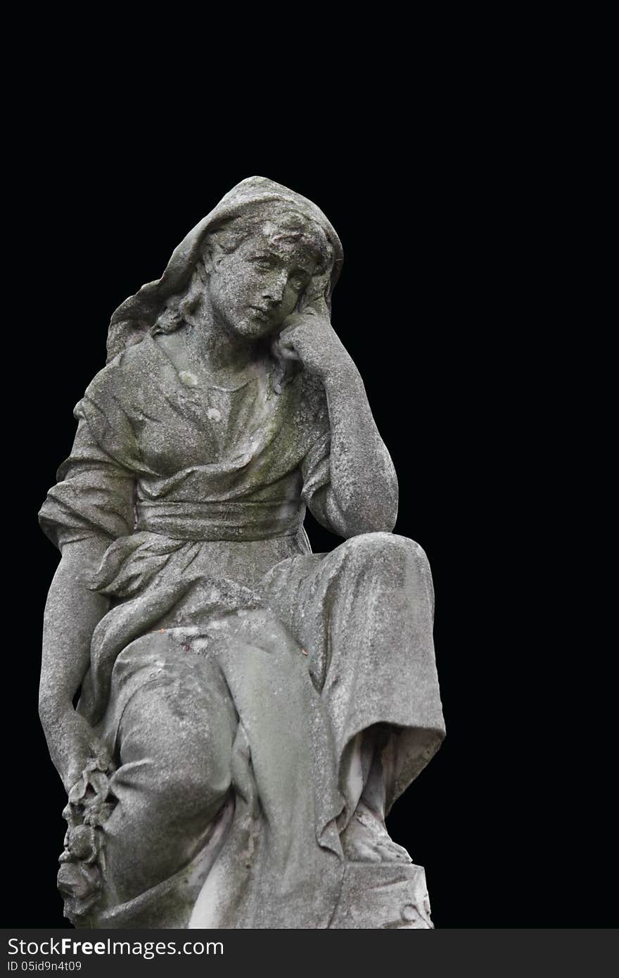 Statue of woman on tomb as a symbol of depression pain and sorrow. Statue of woman on tomb as a symbol of depression pain and sorrow