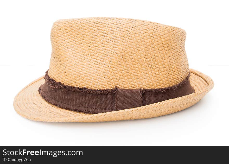 Ancient straw hat, white background