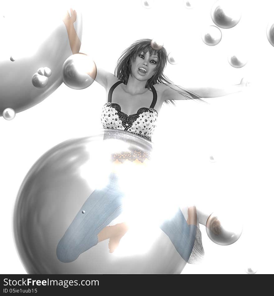 Background with a bubbles and beutiful 3d girl. Background with a bubbles and beutiful 3d girl.