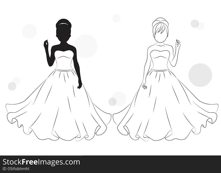 Silhouette of a girl in a long dress isolated on white background. Silhouette of a girl in a long dress isolated on white background