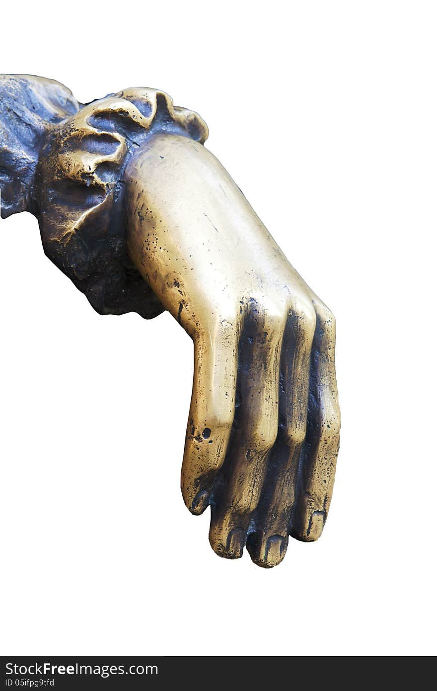 Bronze statue hand isolated on white