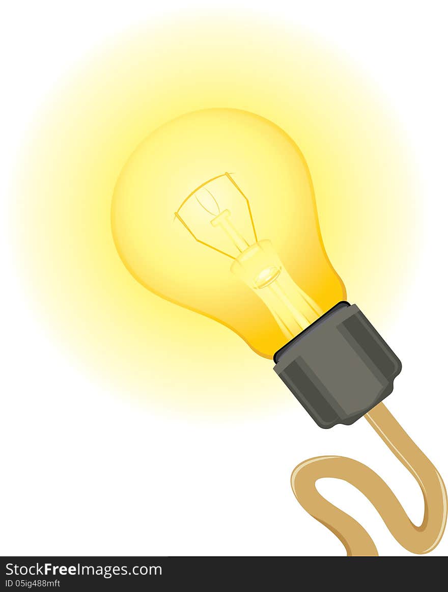 Glowing yellow light bulb. Illustration. Glowing yellow light bulb. Illustration