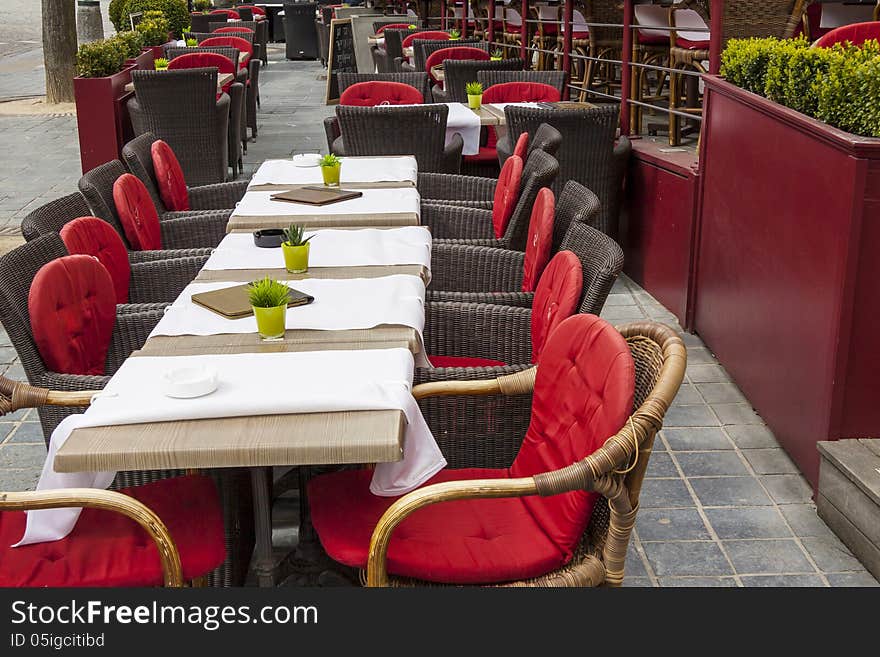 Outdoor restaurant in old town of Brugge - Belgium.