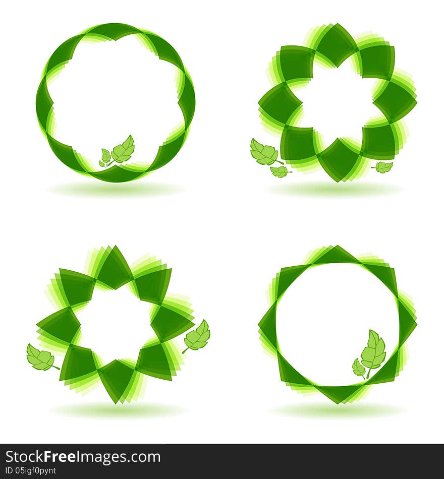 New set of ecology icons with green flowers and leafs. New set of ecology icons with green flowers and leafs