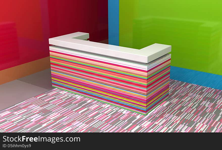 Colorful reception counter in abstract business interior. Colorful reception counter in abstract business interior