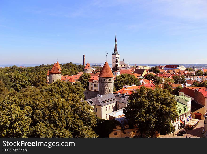 View of Tallinn's Old Town from up on high. View of Tallinn's Old Town from up on high