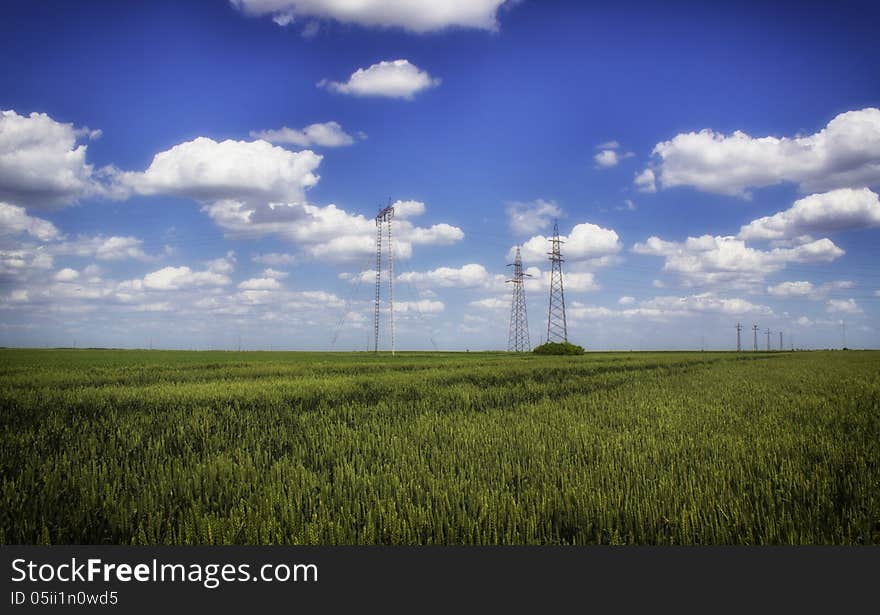 Grain field with the power plant