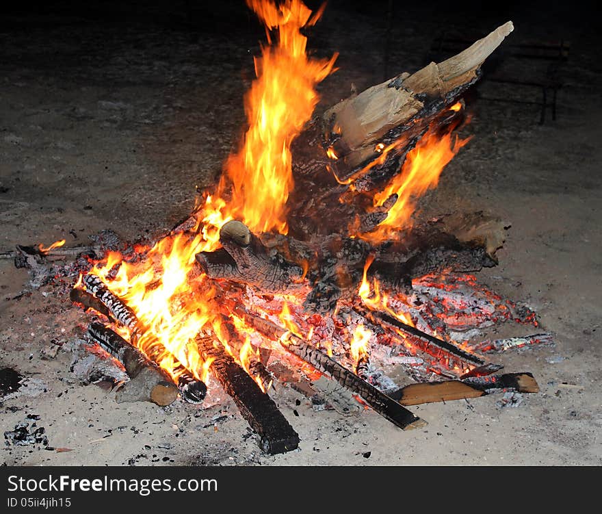 Blazing Bonfire and Glowing Embers