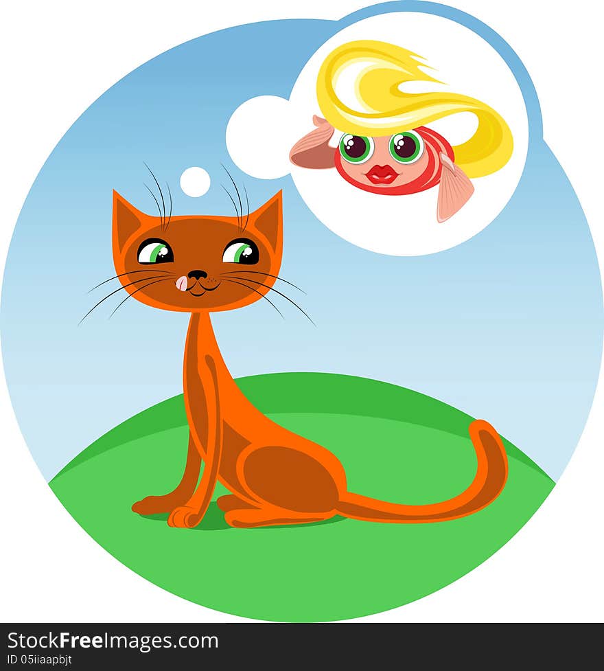 Cartoon cat and fish