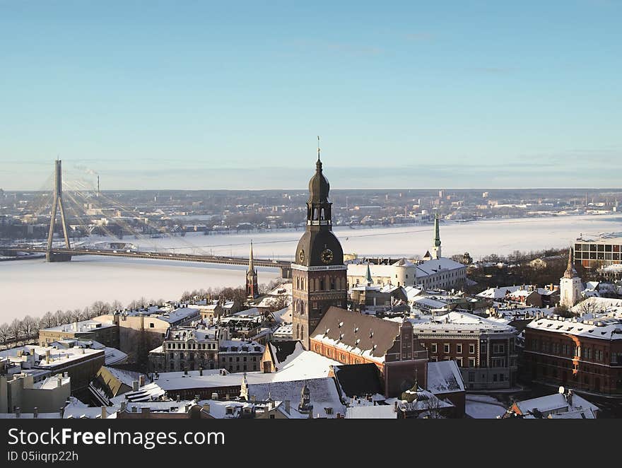 Old Riga in winter from above