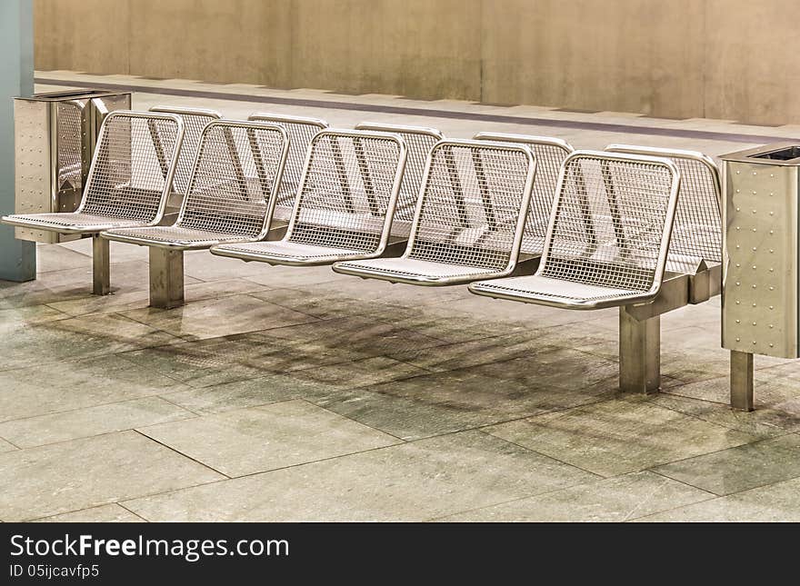 Metal Seats At Subway Station