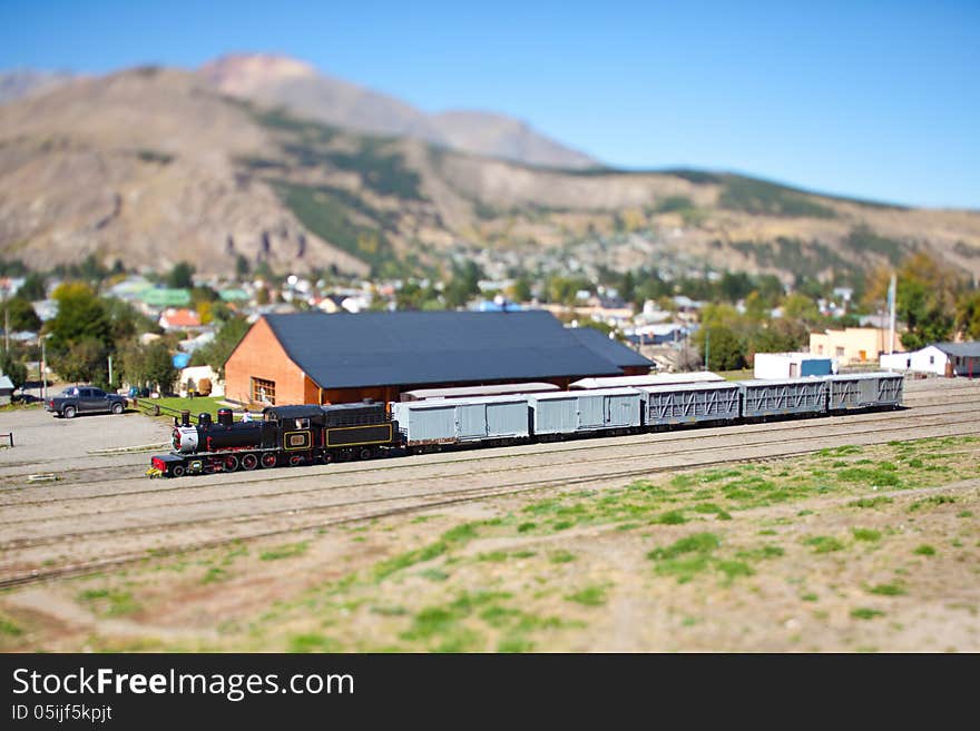 Touristic steam train in the station in Patagonia