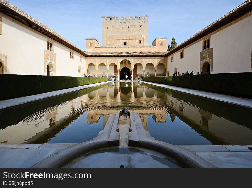 Courtyard of the Myrtles in Alhambra, Granada, Andalusia, Spain. Courtyard of the Myrtles in Alhambra, Granada, Andalusia, Spain