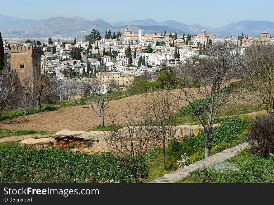 Albaicin Seen From The Alhambra In Granada, Andalusia, Spain