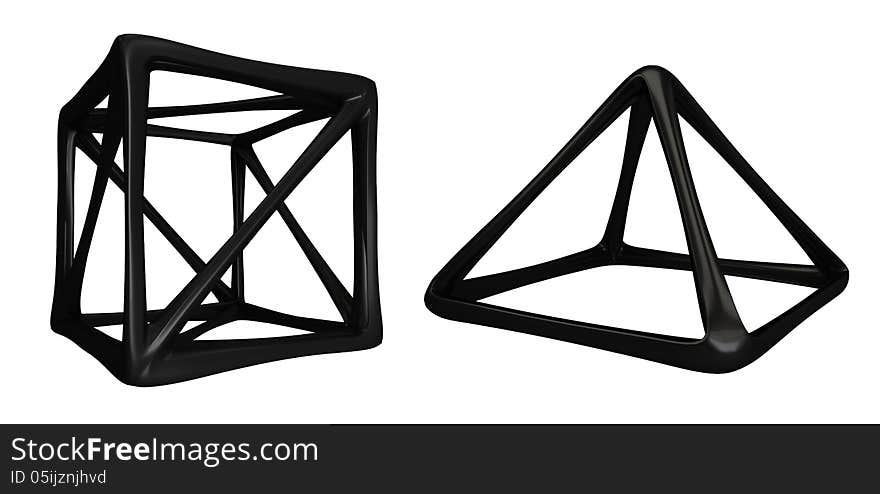 Two abstract 3d shapes isolated on a white background. Two abstract 3d shapes isolated on a white background.